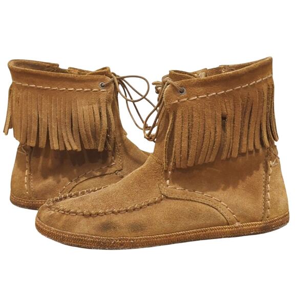 UGG Shoes - Ugg Kaysa Suede Moccasin Fringe Boots Unisex Size 5 (Women's 7) Tan Chesnut